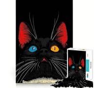 Puzzle per adulti da 1000 pezzi gatto nero con occhi colorati,disegno dai tagli netti,gioco divertente per la concentrazione,momento di relax,regalo di Natale 38x26cm