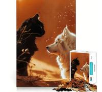 Puzzle per adulti da 1000 pezzi: Gatto nero e cane Samoiedo nel deserto,design premium,puzzle logico,gioco per il tempo libero,divertimento,decorazione natalizia (50x75cm)