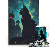 Puzzle per adulti da 1000 pezzi: Gatto nero e chiesa dell'Europa orientale, gioco impossibile, attività divertenti da fare in casa, regali di Natale e compleanno 50x75cm