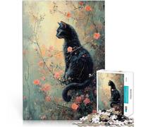 Puzzle per adulti da 1000 pezzi Gatto nero in fiore Fatto di legno,per età pari o superiore a 14 anni Giochi educativi fai da te Regalo per i compleanni。misurare:50x75cm/19.68x29.52pollice
