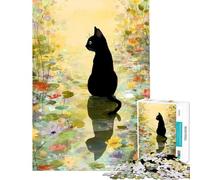 Puzzle per adulti da 1000 pezzi Gatto nero in uno stagno di fiori gioco impossibile giocattolo educativo regalo di Babbo Natale segreto per divertimento in famiglia (dimensioni 50x75cm)