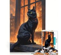 Puzzle per adulti da 1000 pezzi Gatto nero maledetto, gioco rilassante, allena la mente e la mano, compleanno e Natale 50x75cm