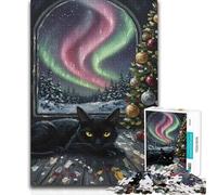 Puzzle per adulti da 1000 pezzi, gatto nero, Natale, Aurora, dipinto, gioco educativo per famiglie, analisi e logica, giocattoli antistress, 50x75cm (1000 pezzi)
