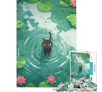 Puzzle per adulti da 1000 pezzi Gatto nero nello stagno delle ninfee Sfida per l'intelligenza e la creatività Gioco divertente e antistress donne e uomini (dimensioni 75x50cm)