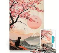 Puzzle per adulti da 1000 pezzi Gatto nero sotto i ciliegi in fiore Gioco di squadra stimolante,divertente per pensare,per rilassarsi,ideale come attività artistica natalizia 38x52cm