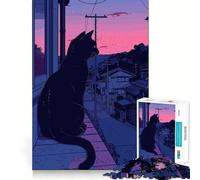 Puzzle per adulti da 1000 pezzi,gatto nero,stile lofi,rosa,retrò,taglio perfetto Divertimento,stimola la mente,gioco per il tempo libero,decorazione artistica natalizia 38x52cm
