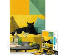 Puzzle per adulti da 1000 pezzi Gatto nero su divano giallo Taglio perfetto Divertimento assicurato,stimola la mente,ideale per i momenti di relax,perfetto per decorare la stanza a tema natalizio