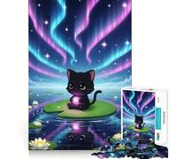 Puzzle per adulti da 1000 pezzi Gatto nero su ninfea Gioco di squadra stimolante,divertente per pensare,per rilassarsi,ideale per il tempo libero a Natale 38x52cm