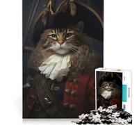 Puzzle per adulti da 1000 pezzi: Gatto pirata con cappello, gioco interattivo, rilassante e stimolante per la mente, ideale come decorazione da scrivania 38x26cm
