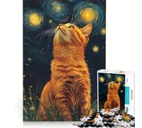 Puzzle per adulti da 1000 pezzi: Gatto rosso che osserva la notte stellata, gioco rompicapo, difficile, ideale come regalo per tutta la famiglia 38x26cm