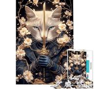 Puzzle per adulti da 1000 pezzi gatto samurai Chartreux con spada puzzle di animali per adulti giocattolo antistress migliora la memoria ideale come regalo (dimensioni 50x75cm)