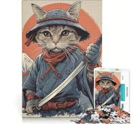 Puzzle per adulti da 1000 pezzi, gatto samurai guerriero giapponese, giocattolo antistress, difficile e stimolante, gioco dal design accattivante 38x26cm