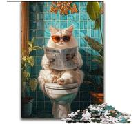 Puzzle per adulti da 1000 pezzi, Gatto seduto sul water, Puzzle impossibili per adulti, 26x38cm, regalo perfetto per le feste, opera d'arte fai da te