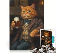 Puzzle per adulti da 1000 pezzi: Gatto soriano arancione in un pub con una birra in mano gioco per famiglie migliora la memoria ideale come regalo per tutta la famiglia 38x26cm
