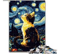 Puzzle per adulti da 1000 pezzi Gatto sotto il cielo notturno, puzzle da 1000 pezzi, attività di legame familiare, feste e compleanni (dimensioni 50x75cm)