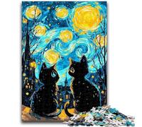 Puzzle per adulti da 1000 pezzi "Gatto sotto il cielo notturno", puzzle per adulti, giocattoli da gioco, ogni pezzo è unico - gioco divertente e stimolante per tutta la famiglia (38x26cm)