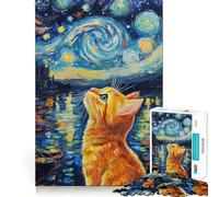 Puzzle per adulti da 1000 pezzi "Gatto sotto un cielo stellato" Gioco di precisione per la mente,divertente per il tempo libero,regalo di compleanno (38x26cm)