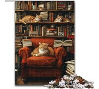 Puzzle per adulti da 1000 pezzi, Gatto sulla libreria, aiuta il cervello a esercitare i giocattoli avvincenti per coltivare la pazienza, decorazione perfetta (dimensioni 26x38cm)