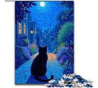 Puzzle per adulti da 1000 pezzi "Gatto sulla strada di notte", perfetto per il divertimento in famiglia a Natale, Ringraziamento, compleanni e Pasqua, 50x75cm
