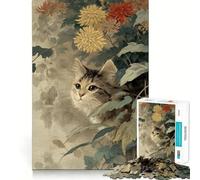 Puzzle per adulti da 1000 pezzi Gatto tra i crisantemi,Arte vintage,Bordo impeccabile,Divertente gioco di concentrazione mentale,Gioco tranquillo,Decorazione natalizia,Regalo (38x26cm)