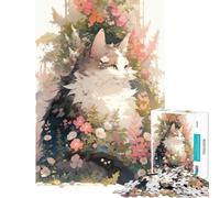 Puzzle per adulti da 1000 pezzi gatto tra i fiori difficile e stimolante regalo per donne giocattolo decorazione da parete per maggiori di 14 anni (50x75cm)