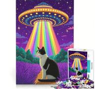 Puzzle per adulti da 1000 pezzi: gatto, UFO e campo di lavanda Gioco interattivo, stimola l'analisi e la logica amici e familiari 38x26cm