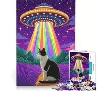 Puzzle per adulti da 1000 pezzi: gatto, UFO e campo di lavanda Gioco interattivo, stimola l'analisi e la logica amici e familiari 38x52cm