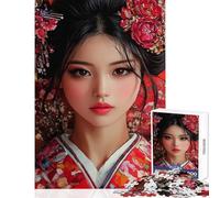 Puzzle per adulti da 1000 pezzi Geisha in kimono rosso gioco pratico ideale per le vacanze a casa per passare il tempo antistress collezione d'artista belle arti (38x26cm)