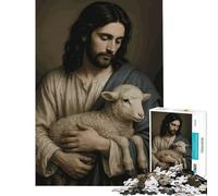 Puzzle per adulti da 1000 pezzi Gesù Cristo con agnello giocattolo educativo rompicapo ideale per le vacanze a casa regalo di compleanno (dimensioni 75x50cm)
