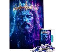 Puzzle per adulti da 1000 pezzi Gesù glitch con corona gioco antistress difficile aiuta ad allenare la mente (dimensioni 38x52cm)