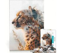 Puzzle per adulti da 1000 pezzi "Ghepardi all'alba - Caccia", gioco pratico, rilassante e stimolante per la mente, ideale come decorazione da scrivania 50x75cm