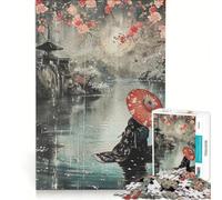 Puzzle per adulti da 1000 pezzi: Giardino giapponese con donna e ombrello, giocattolo educativo, da assemblare, collezione d'artista, belle arti 38x52cm