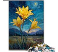 Puzzle per adulti da 1000 pezzi, gigli gialli nel cielo notturno, giocattoli, giochi educativi, antistress, per migliorare l'amore tra coppie (dimensioni 26x38cm)