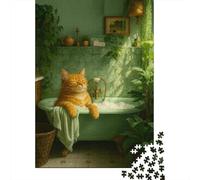 Puzzle Per Adulti Da 1000 Pezzi Ginger Cat in Green Bathroom Puzzle Giochi Rilassanti Sfida Difficile Riduzione Dello Stress Regali 52x38cm/1000pcs