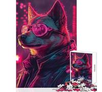 Puzzle per adulti da 1000 pezzi giocattolo educativo a forma di cane della città al neon regalo di compleanno per un gioco educativo che migliora l'amore tra le coppie dimensioni 38x26cm