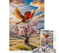 Puzzle per adulti da 1000 pezzi giocattolo educativo "Pettirosso che canta in primavera" regali di Babbo Natale segreto gioco impossibile con poster abbinato e foglio di quiz (dimensioni 38x26cm)