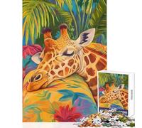 Puzzle per adulti da 1000 pezzi: Giraffa addormentata in un paradiso tropicale Gioco impossibile sfida difficile giocattolo educativo per rafforzare l'amore tra le coppie (26x38cm)