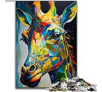 Puzzle per adulti da 1000 pezzi, giraffa selvaggia colorata in legno, rompicapo ad alta difficoltà per adolescenti, 50x75cm, gioco interattivo per famiglie