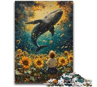 Puzzle per adulti da 1000 pezzi, girasoli e balene, gioco stimolante e per famiglie, decorazione da parete, regali unici per compleanno e Natale, 50x75cm