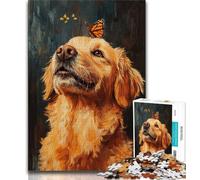 Puzzle per adulti da 1000 pezzi, Golden Retriever e farfalla, gioco per famiglie, antistress, sfida difficile, rafforza l'amore tra coppie (38x26cm)