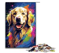 Puzzle per adulti da 1000 pezzi Golden Retriever nel cratere circondato da un modello di assemblaggio aiuta il cervello a esercitare i giocattoli avvincenti per coltivare la pazienza 75x50 cm