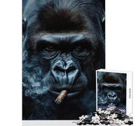 Puzzle per adulti da 1000 pezzi,gorilla che fuma un sigaro,giocattolo,decorazione da parete,opera d'arte,regalo,gioco educativo con poster abbinato e quiz,dimensioni del foglio 38x52cm