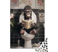 Puzzle Per Adulti Da 1000 Pezzi Gorilla Reading Book in Bathroom Puzzle Per Adulti Gioco Per Famiglie Migliora La Memoria Interazione Genitore-figlio 52x38cm/1000pcs