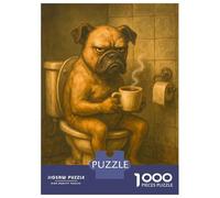 Puzzle Per Adulti Da 1000 Pezzi Grumpy Dog on Toilet with Coffee Puzzle Per Adulti Gioco Pratico Sfida Difficile Aiuta Ad Allenare Il Cervello 70x50cm/1000pcs