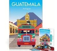 Puzzle per adulti da 1000 pezzi Guatemala Antigua Bus Sharp Edge Game Gioco di abilità mentale Divertente Gioco tranquillo Regalo di Natale rilassante (38x26cm)