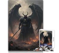 Puzzle per adulti da 1000 pezzi, Guerriero Angelo Oscuro in Paesaggio Infuocato, Tranquillo e Rilassante, Ideale per il Tempo Libero, Taglio Preciso, Giocattolo Artigianale, Dimensioni 50x75cm