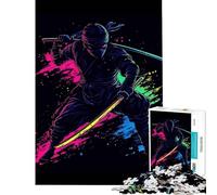 Puzzle per adulti da 1000 pezzi guerriero ninja neon con spade puzzle da 1000 pezzi giocattolo decorativo per la casa regalo di compleanno (38x52cm)