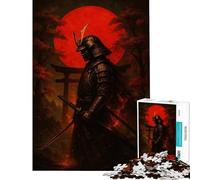 Puzzle per adulti da 1000 pezzi guerriero samurai con sole rosso Attività divertenti da fare a casa vacanze a casa giochi divertenti per passare il tempo dai 14 anni in su (38x52cm)