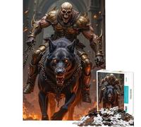 Puzzle per adulti da 1000 pezzi Guerriero scheletro a cavallo di un segugio infernale Gioco interattivo e stimolante ideale come regalo per uomini e donne antistress (dimensioni 50x75cm)