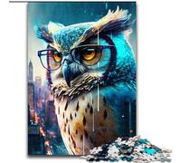 Puzzle per adulti da 1000 pezzi, gufo blu, in cartone, dimensioni 26x38cm, perfetto per decorare la casa o l'ufficio, ideale come regalo di Natale.